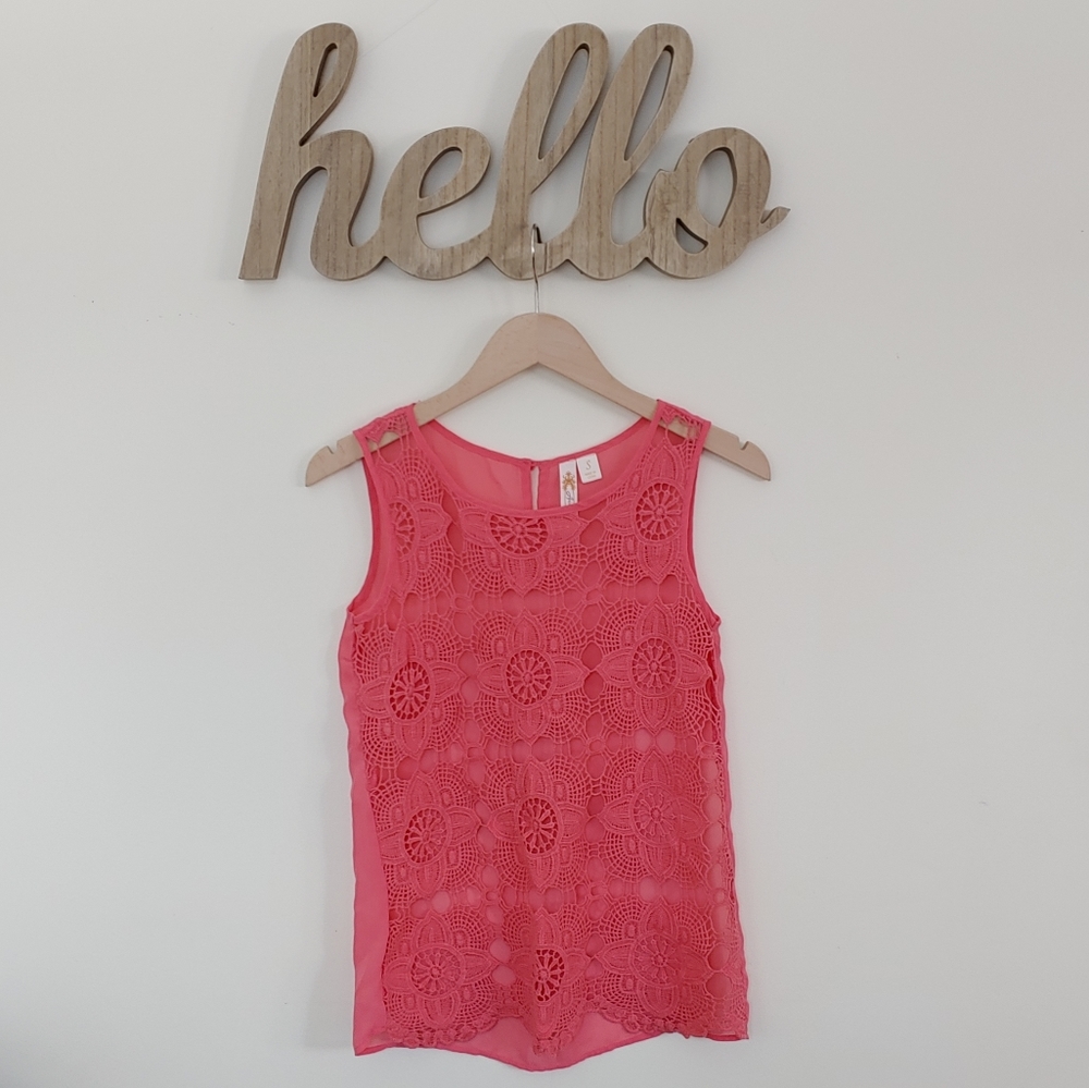Coral Knit Lace/Chiffon Tank (S)
